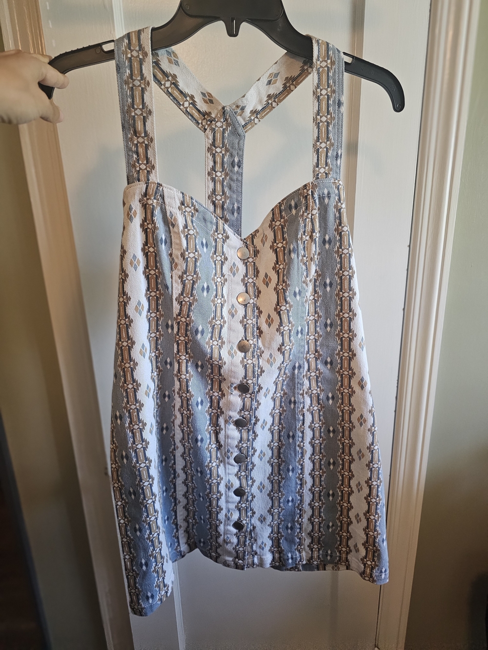 Mini Button-Front Sundress in Cream and Brown Stripe